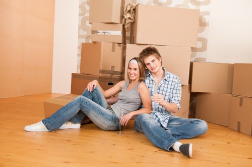Removal van and boxes prepared for a house move in Clapham