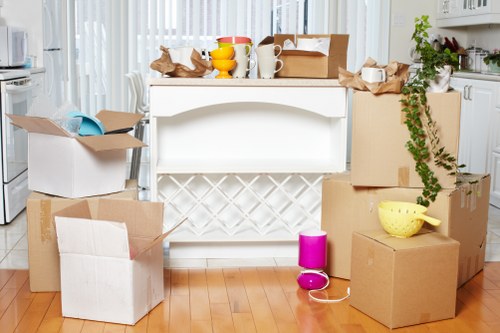 Packed household items ready for house removals in Clapham